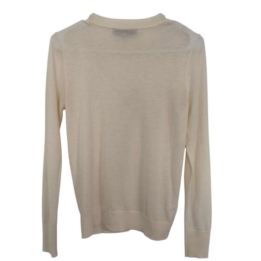 LOFT Ruffle Mesh wool blend Sweater S Crewneck Knit Polka Dot Minimalist - Picture 4 of 5